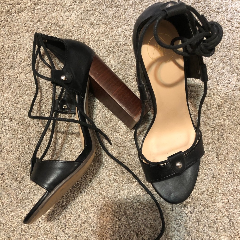 Missguided black block lace up heels